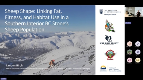 Thumbnail for Landon Birch - Sheep Shape: Linking Fat, Fitness, and Habitat Use in a Southern Interior BC Stone’s Sheep Population - NRESi presentation Friday 27 Feb 2026
