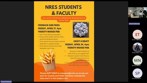 Thumbnail for Joseph Molina, Mackenzie Howse, Erica Kreitz - Canadian Institute of Forestry - Cariboo Section Master's 'Night' - NRESi presentation Friday 10 April 2026