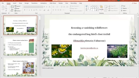 Thumbnail for Jasmine Janes - Conservation of the endangered bog bird’s-foot trefoil (Hosackia pinnata; Fabaceae) in Canada - NRESi Colloquium Friday 19 September 2025