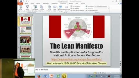 Thumbnail for Alex Lautensach - The Leap Manifesto What’s It All About - Benefits and Implications of a Program For National Action to Secure Our Future