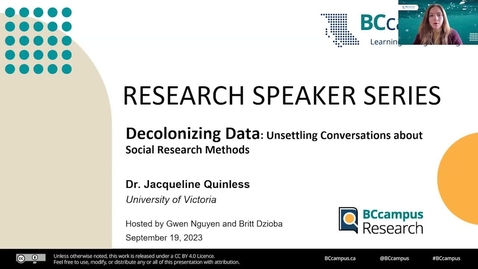 Thumbnail for Research Speaker Series – Decolonizing Data: Unsettling Conversations about Social Research Methods (Sep. 19, 2023)