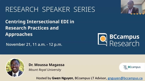 Thumbnail for Research Speaker Series – Centring Intersectional EDI in Research Practices and Approaches (Nov. 21, 2023)