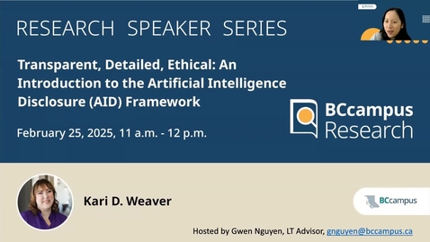 Thumbnail for Research Speaker Series: Transparent, Detailed, Ethical – An Introduction to the Artificial Intelligence Disclosure (AID) Framework (Feb. 25, 2025)